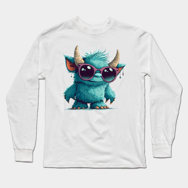 Cute Fluffy Monster Long Sleeve T-Shirt by Obotan Mmienu